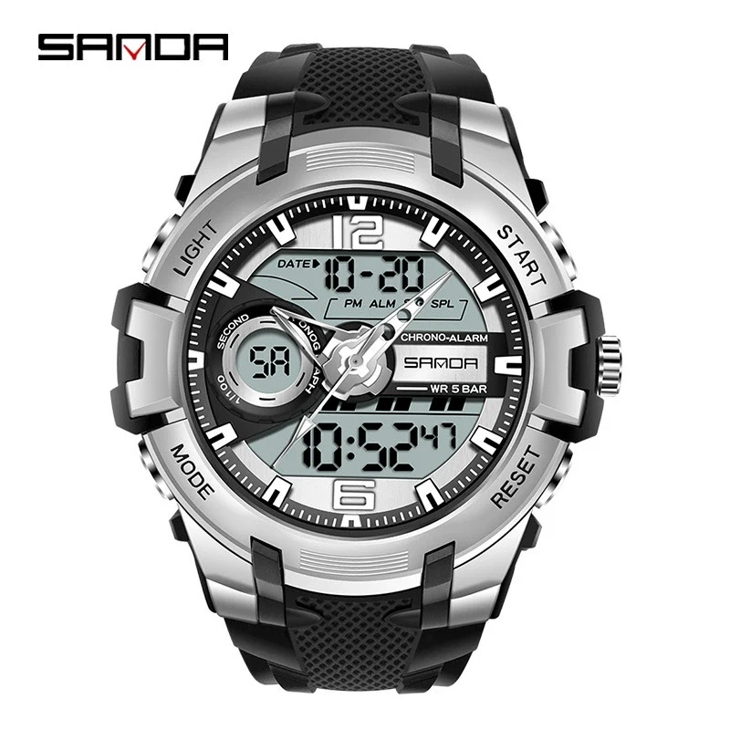 Fashion Sports Luminous Chronograph Electronic Watch Resin Strap Stainless Steel Clasp Plastic Mirror Round Dial - Image 4