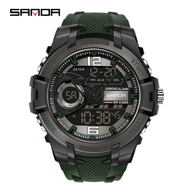 Fashion Sports Luminous Chronograph Electronic Watch Resin Strap Stainless Steel Clasp Plastic Mirror Round Dial - Image 5
