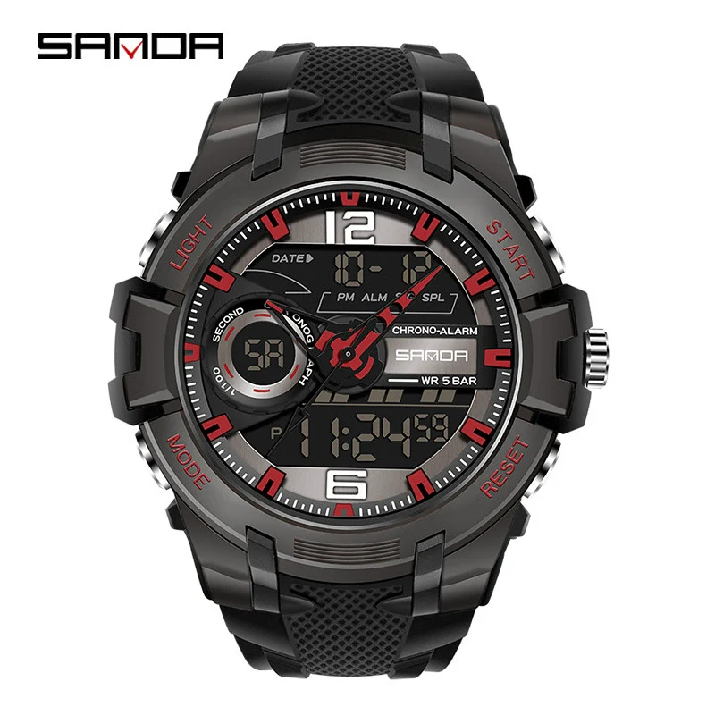 Fashion Sports Luminous Chronograph Electronic Watch Resin Strap Stainless Steel Clasp Plastic Mirror Round Dial - Image 6