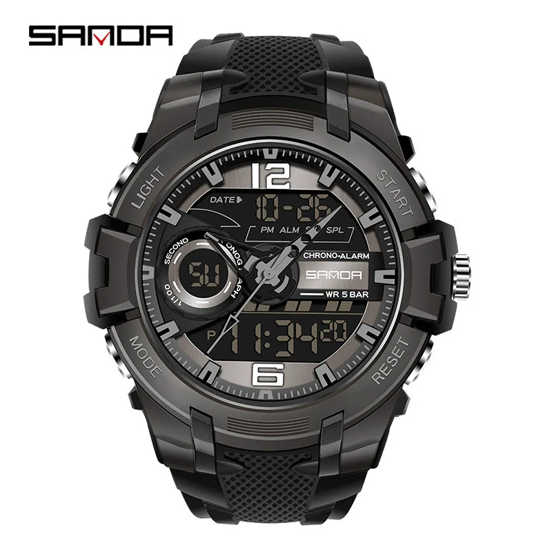 Fashion Sports Luminous Chronograph Electronic Watch Resin Strap Stainless Steel Clasp Plastic Mirror Round Dial - Image 9