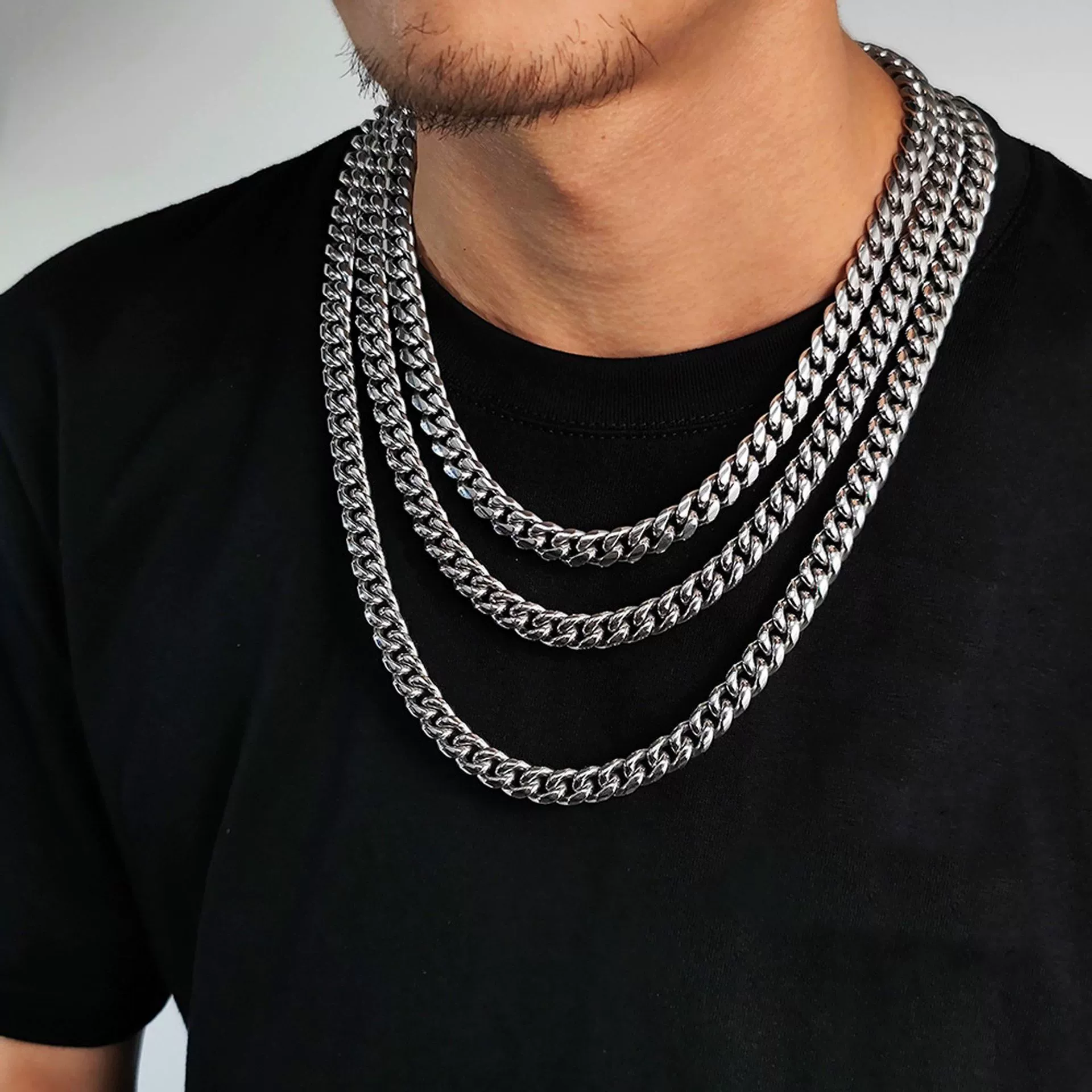 Fashion Titanium Steel And Stainless Steel Round Grinding Cuban Chain Necklace With Wave Pattern And Geometric Style Unisex Jewelry With Electroplating Treatment - Image 4
