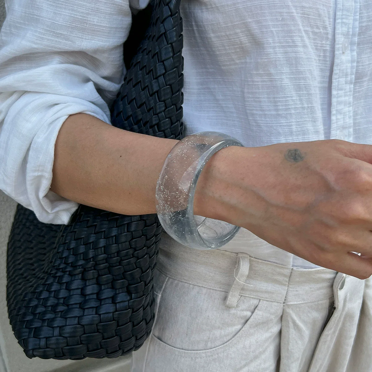 Fashion Translucent Smudged Acrylic Handmade Bracelet For Women Round Wide - Image 13