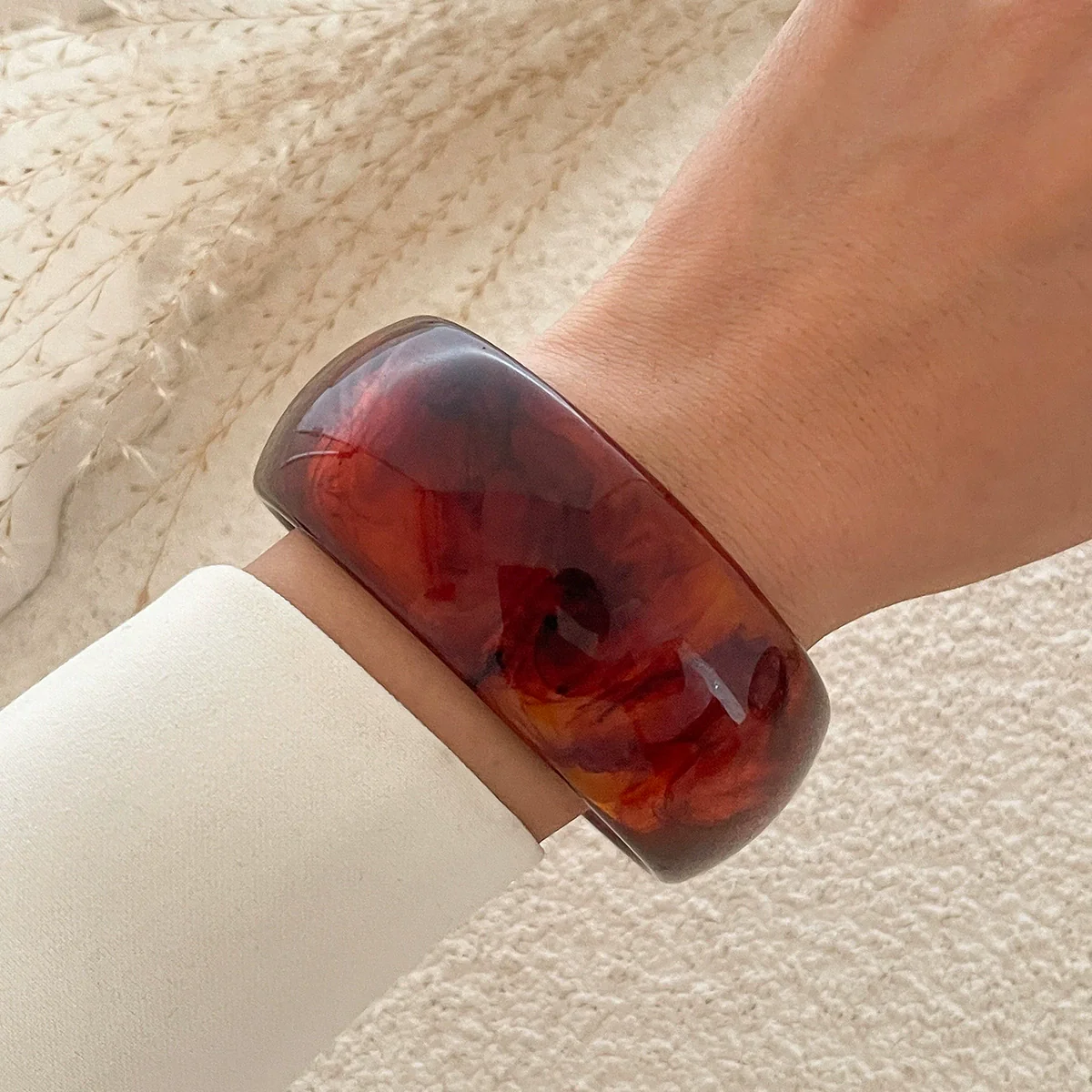Fashion Translucent Smudged Acrylic Handmade Bracelet For Women Round Wide - Image 8
