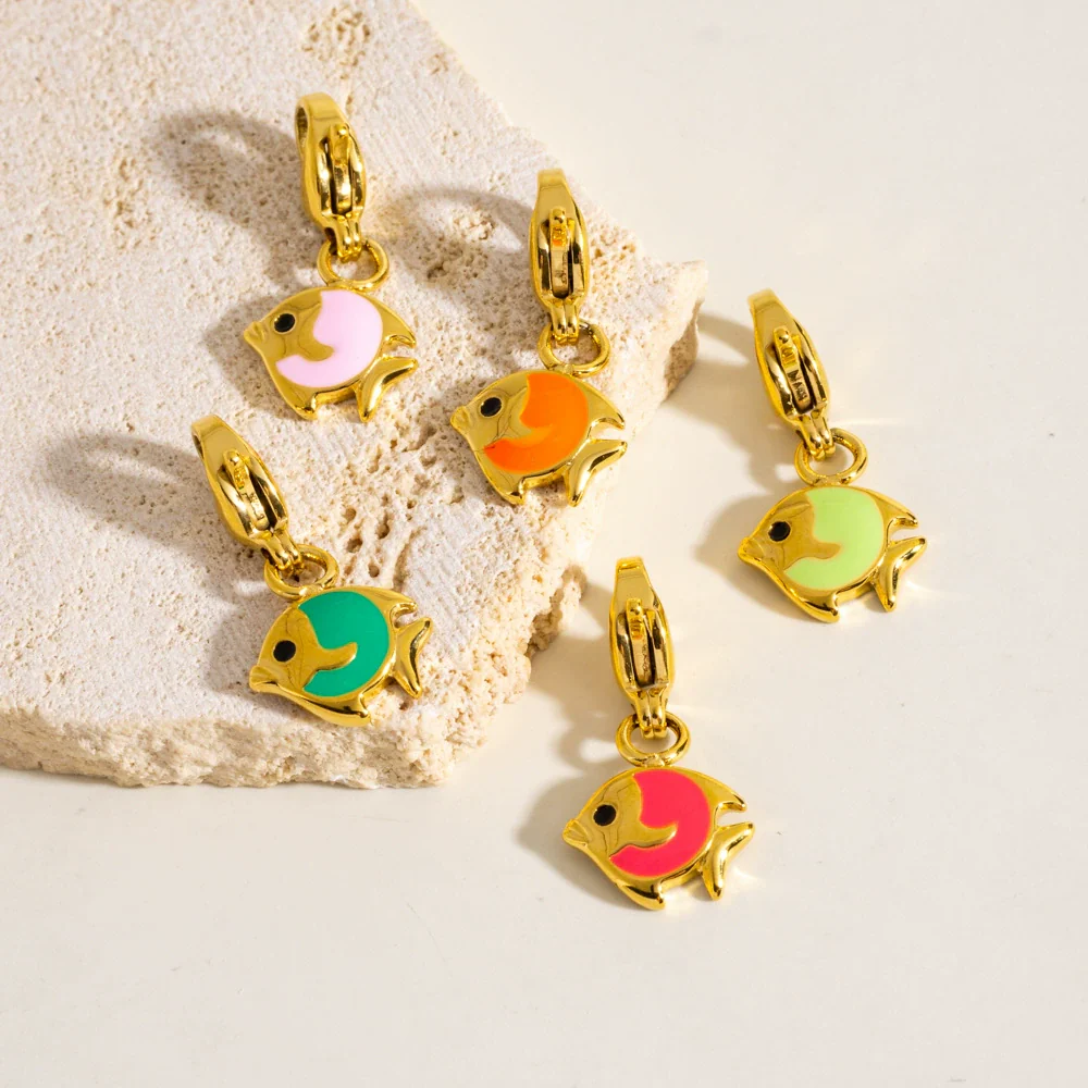 Fashion Tropical Fish Stainless Steel Jewelry Accessories Cute Oil Dropping Marine Elements Fish Pendant