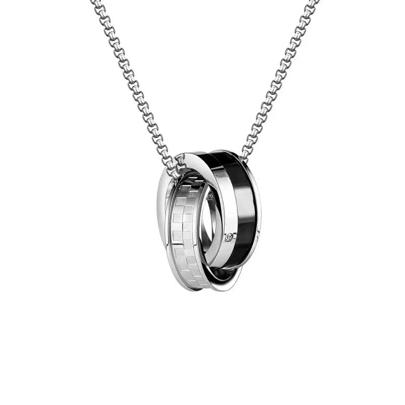 Fashion Unisex Geometric Titanium Steel Double Ring Crystal Necklace With Electroplating Treatment - Image 6