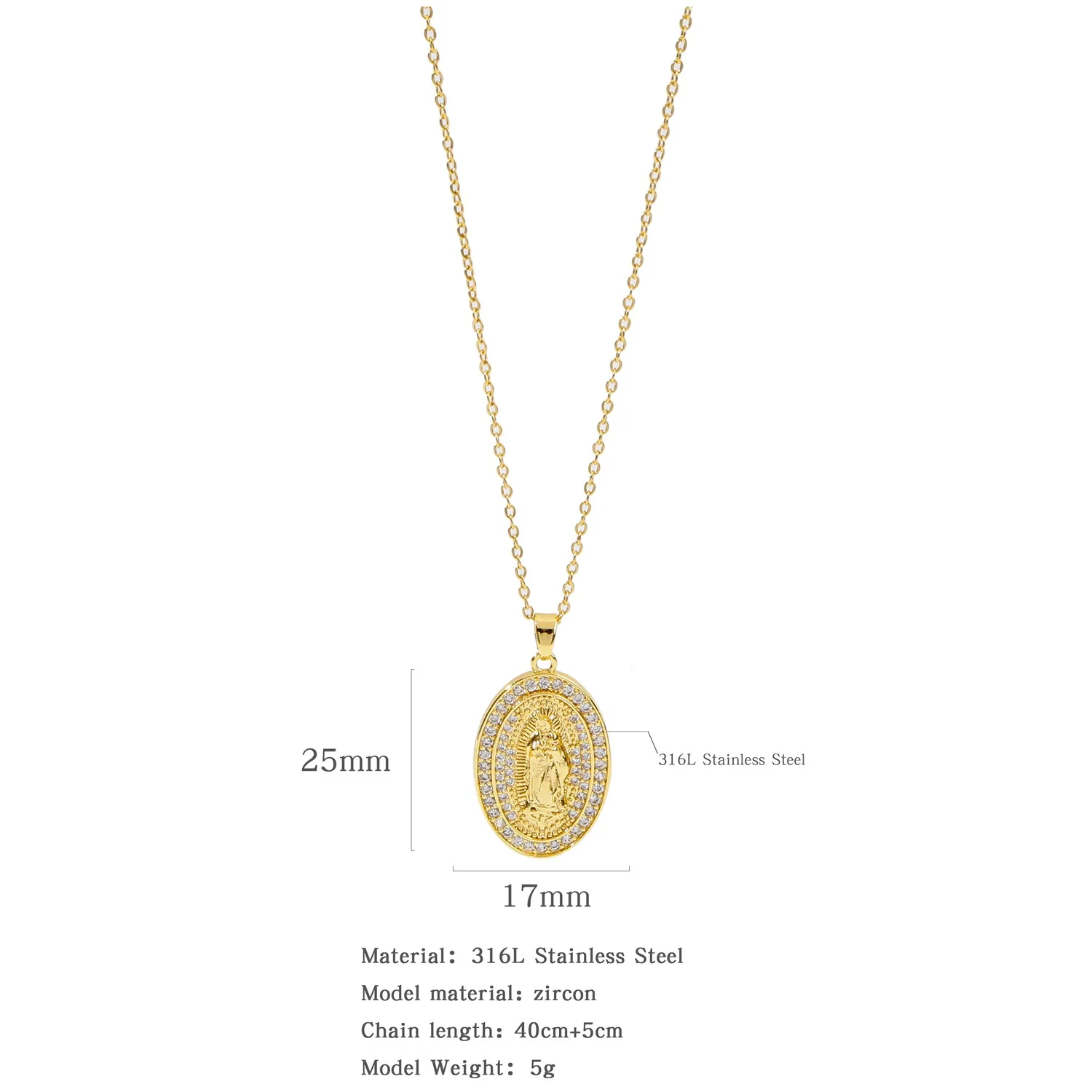 Fashion Virgin Pendant Stainless Steel Waterproof Fadeless Copper Zirconium Jewelry Color Diamond Series Electroplated Ochain Necklace - Image 6