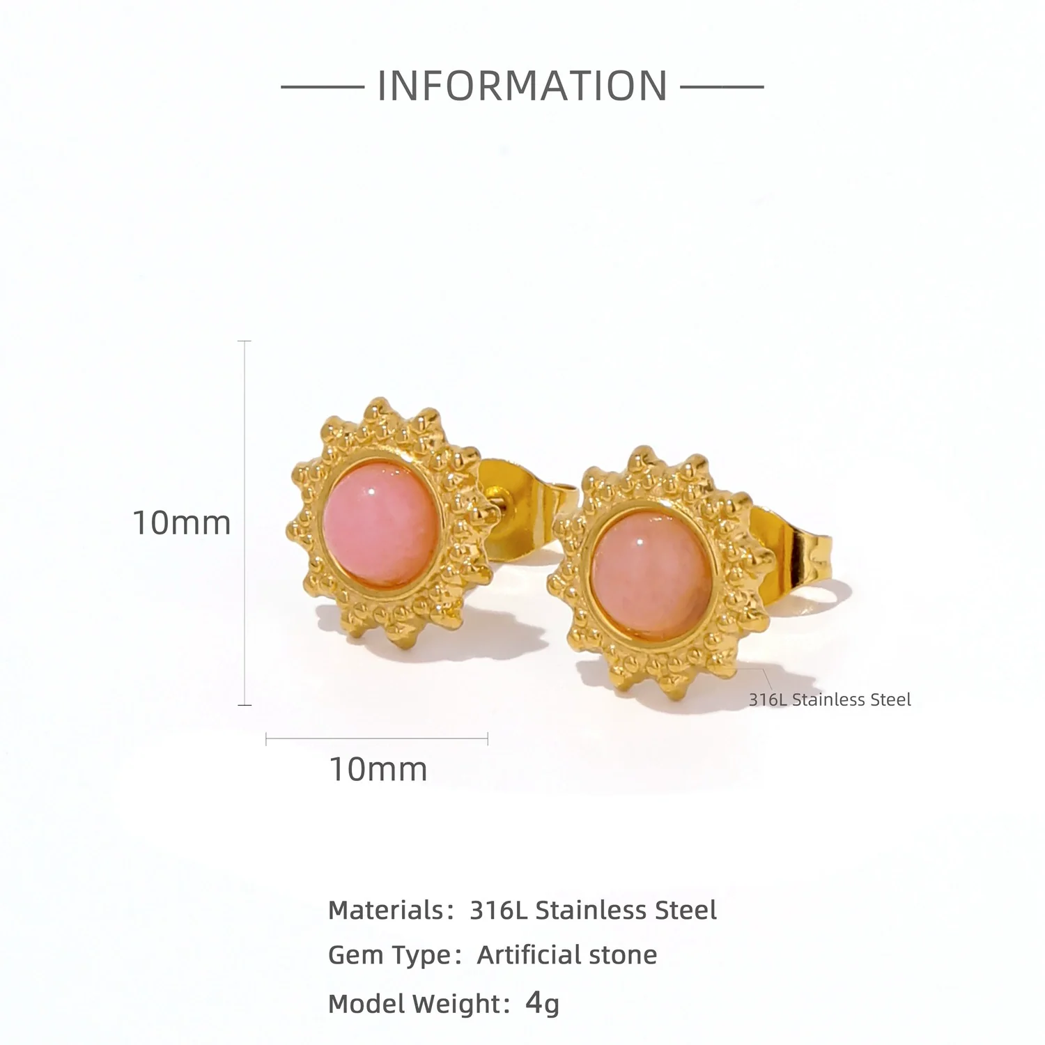 Fashion Women's Geometric Stainless Steel Electroplated Brown Gemstone Earrings - Image 20