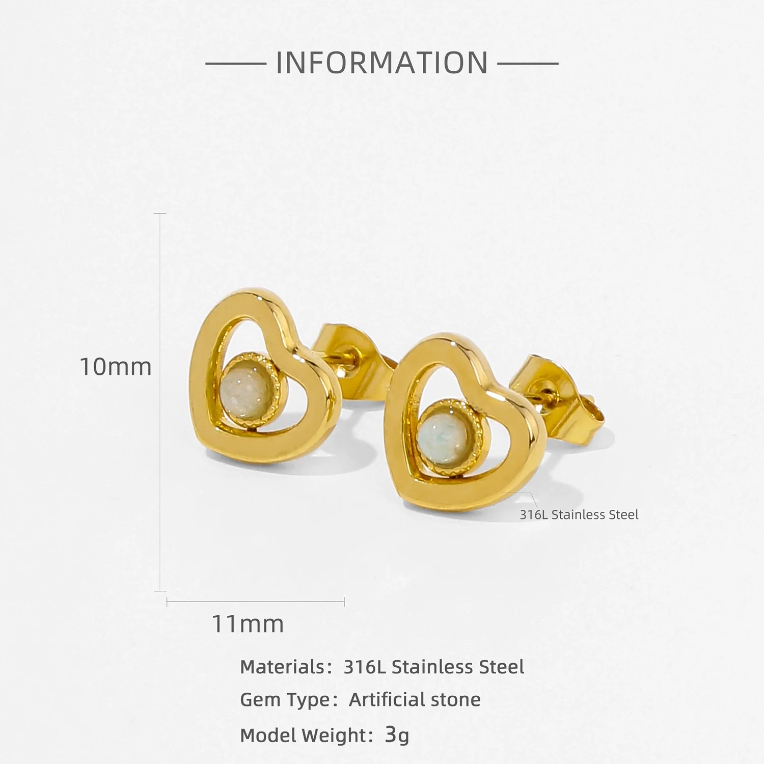 Fashion Women's Geometric Stainless Steel Electroplated Brown Gemstone Earrings - Image 7