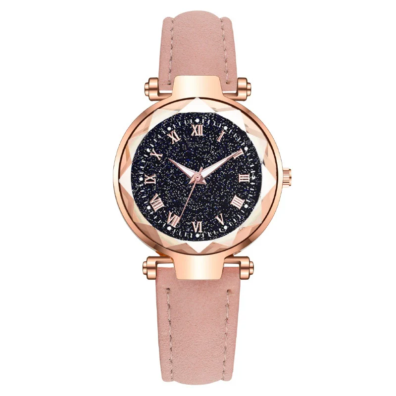 Fashion Women's Quartz Watch With Starry Sky Roman Pattern Leather Strap Alloy Case - Image 11