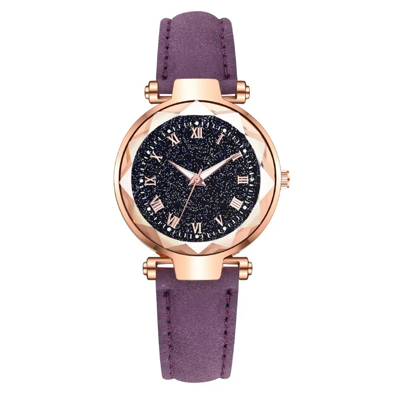 Fashion Women's Quartz Watch With Starry Sky Roman Pattern Leather Strap Alloy Case - Image 3