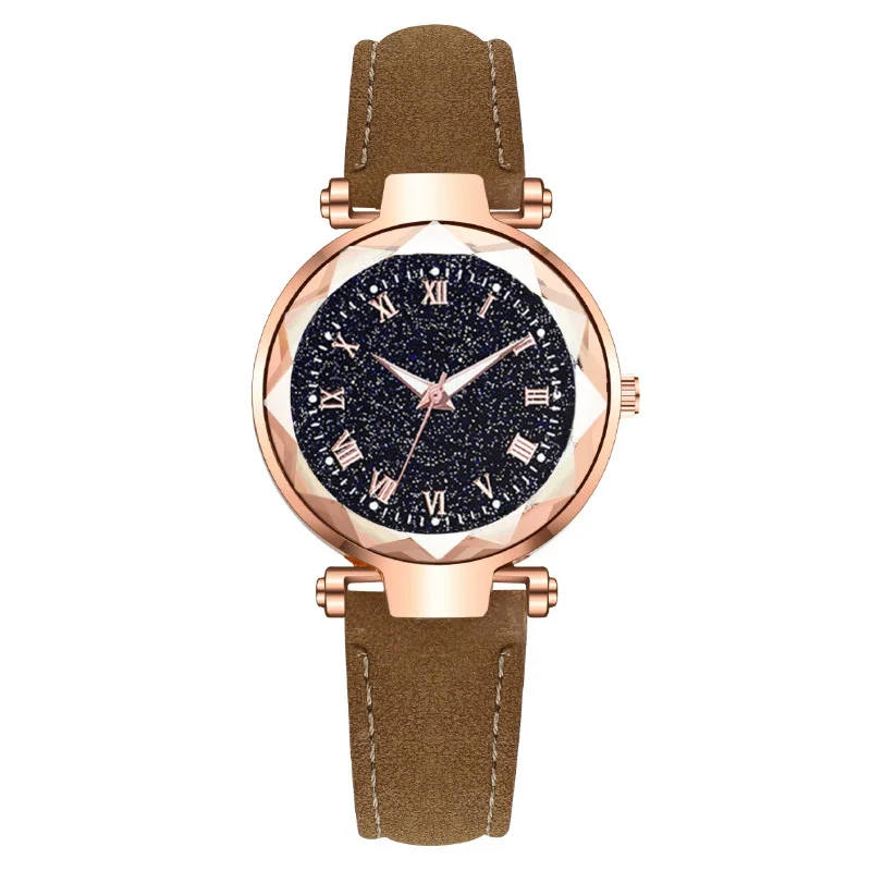 Fashion Women's Quartz Watch With Starry Sky Roman Pattern Leather Strap Alloy Case - Image 4