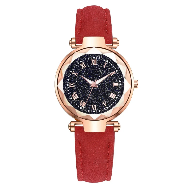 Fashion Women's Quartz Watch With Starry Sky Roman Pattern Leather Strap Alloy Case - Image 6