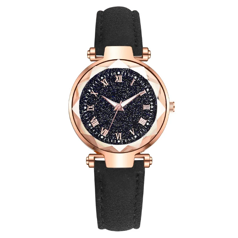 Fashion Women's Quartz Watch With Starry Sky Roman Pattern Leather Strap Alloy Case - Image 9