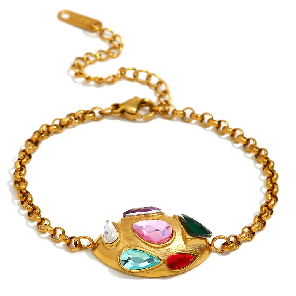 Fashionable 18K Gold Plated Geometric Stainless Steel Three Dimensional Oval Bracelet For Women - Image 5