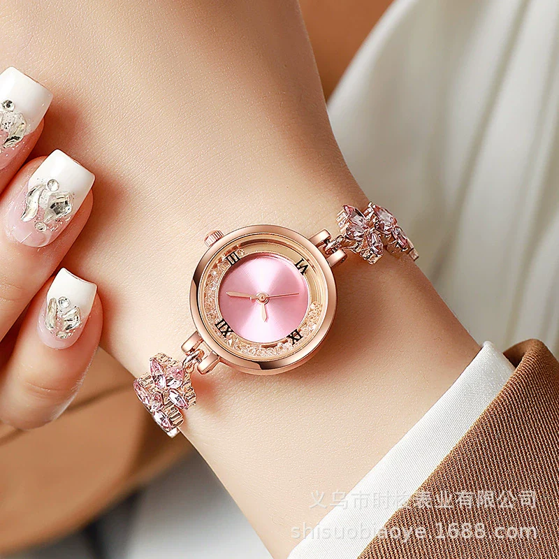 Fashionable Alloy Women's Bracelet Watch With Rhinestone Ball Quicksand And Round Dial - Image 2