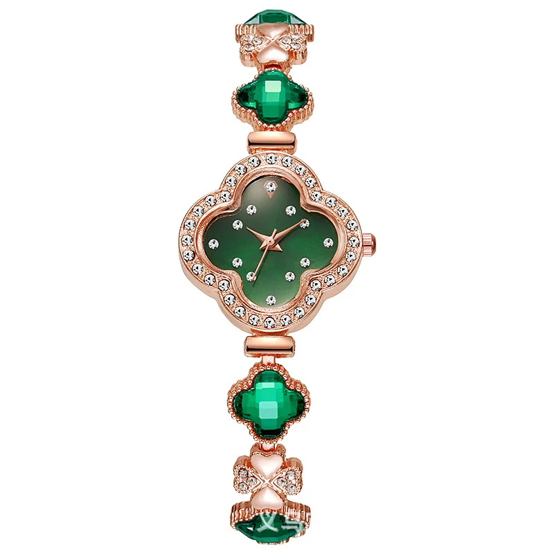 Fashionable Fresh Style Women's Alloy And Stainless Steel Rhinestone Fourleaf Clover Bracelet Watch - Image 5