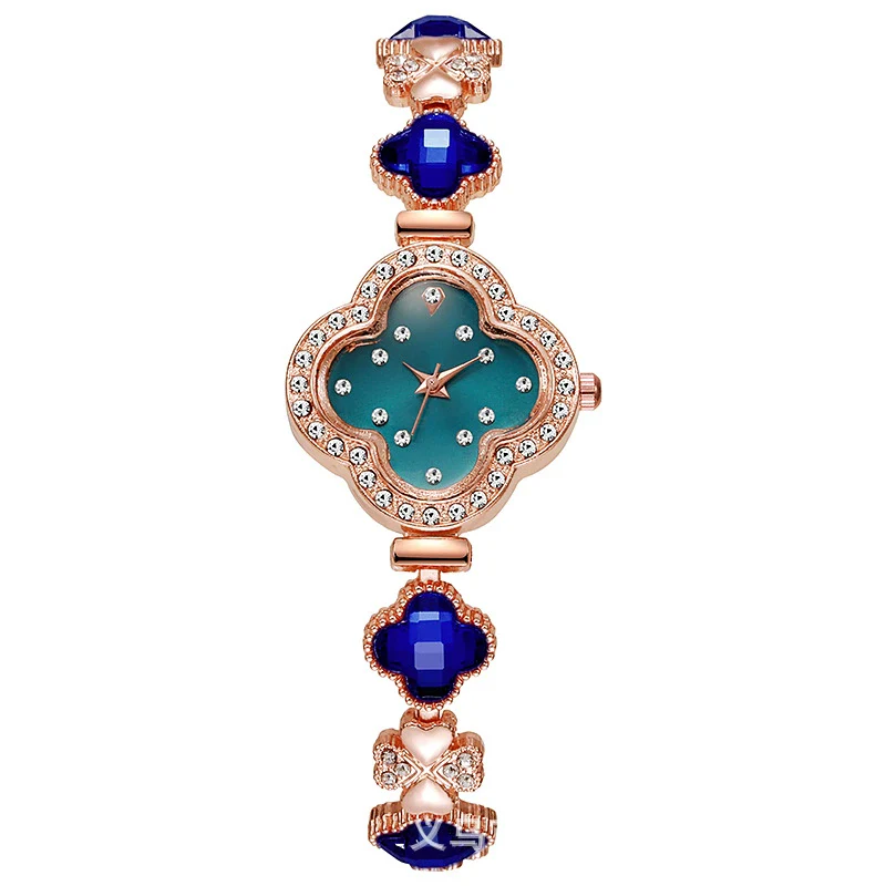 Fashionable Fresh Style Women's Alloy And Stainless Steel Rhinestone Fourleaf Clover Bracelet Watch - Image 7