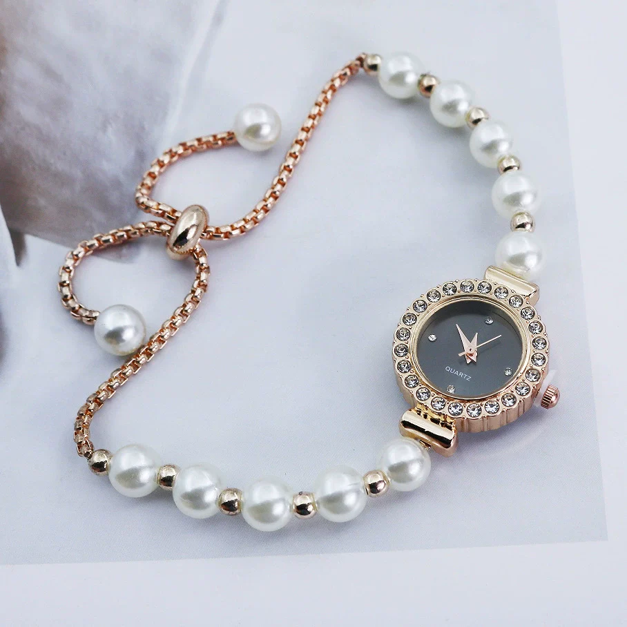 Fashionable Pearl Alloy Round Dial Female Student Watch - Image 2