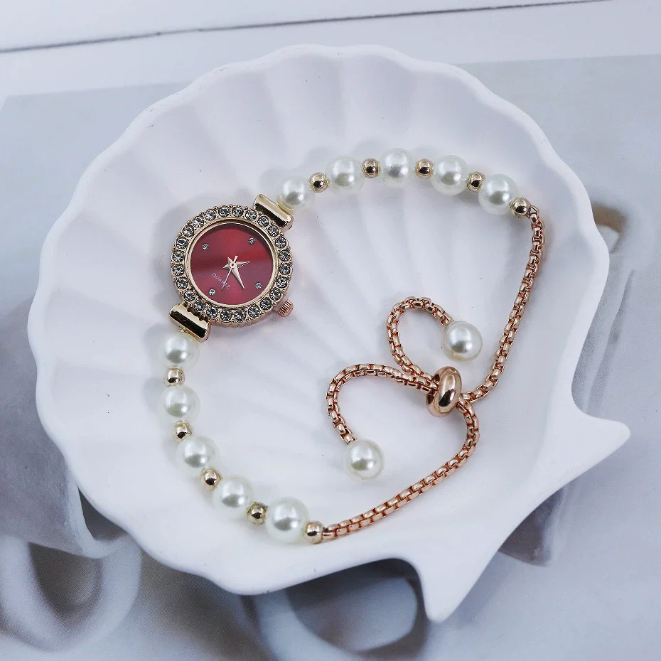 Fashionable Pearl Alloy Round Dial Female Student Watch - Image 3