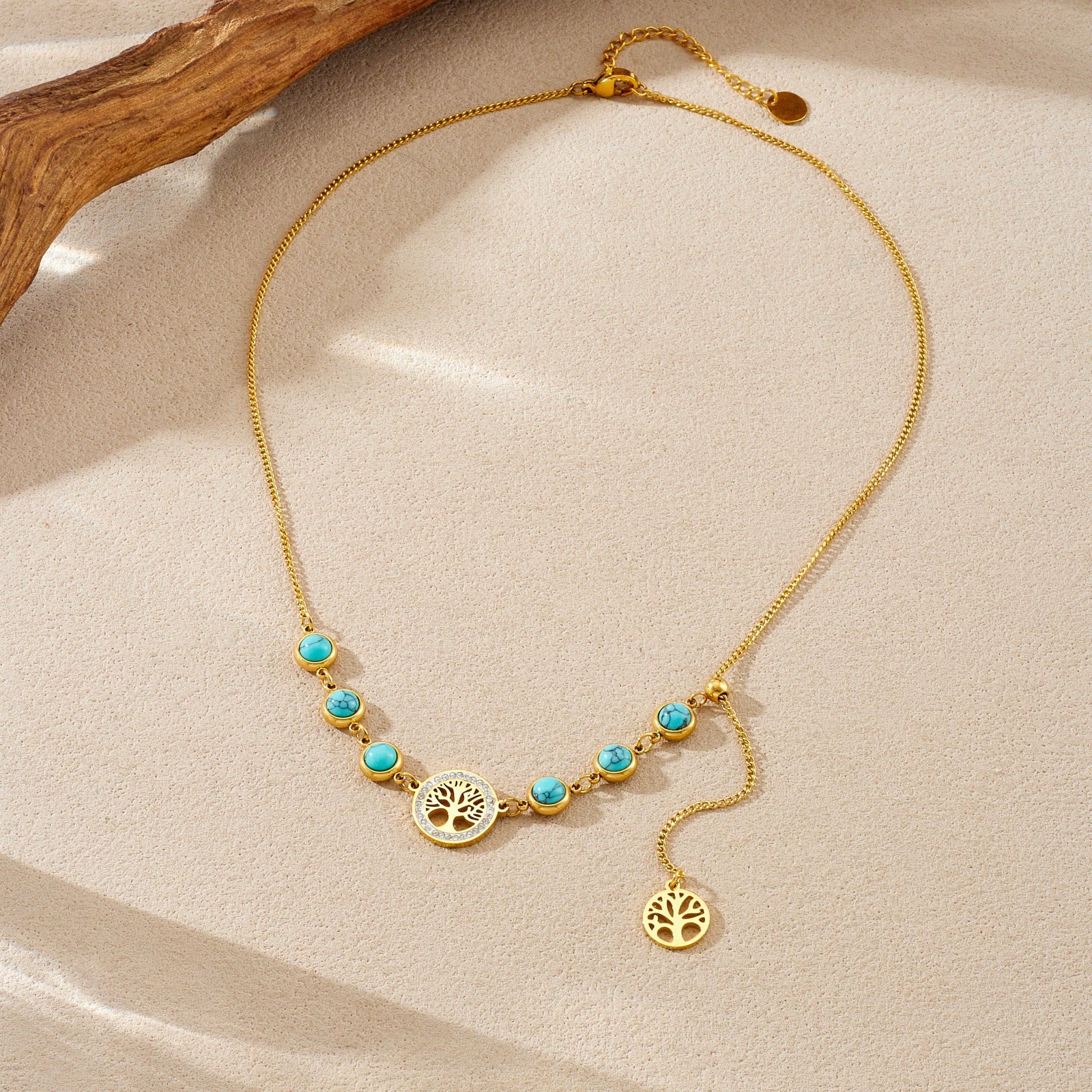 Fashionable Retro Round Tree Of Life Pendant Tassel Goldplated Stainless Steel Necklace For Women - Image 3