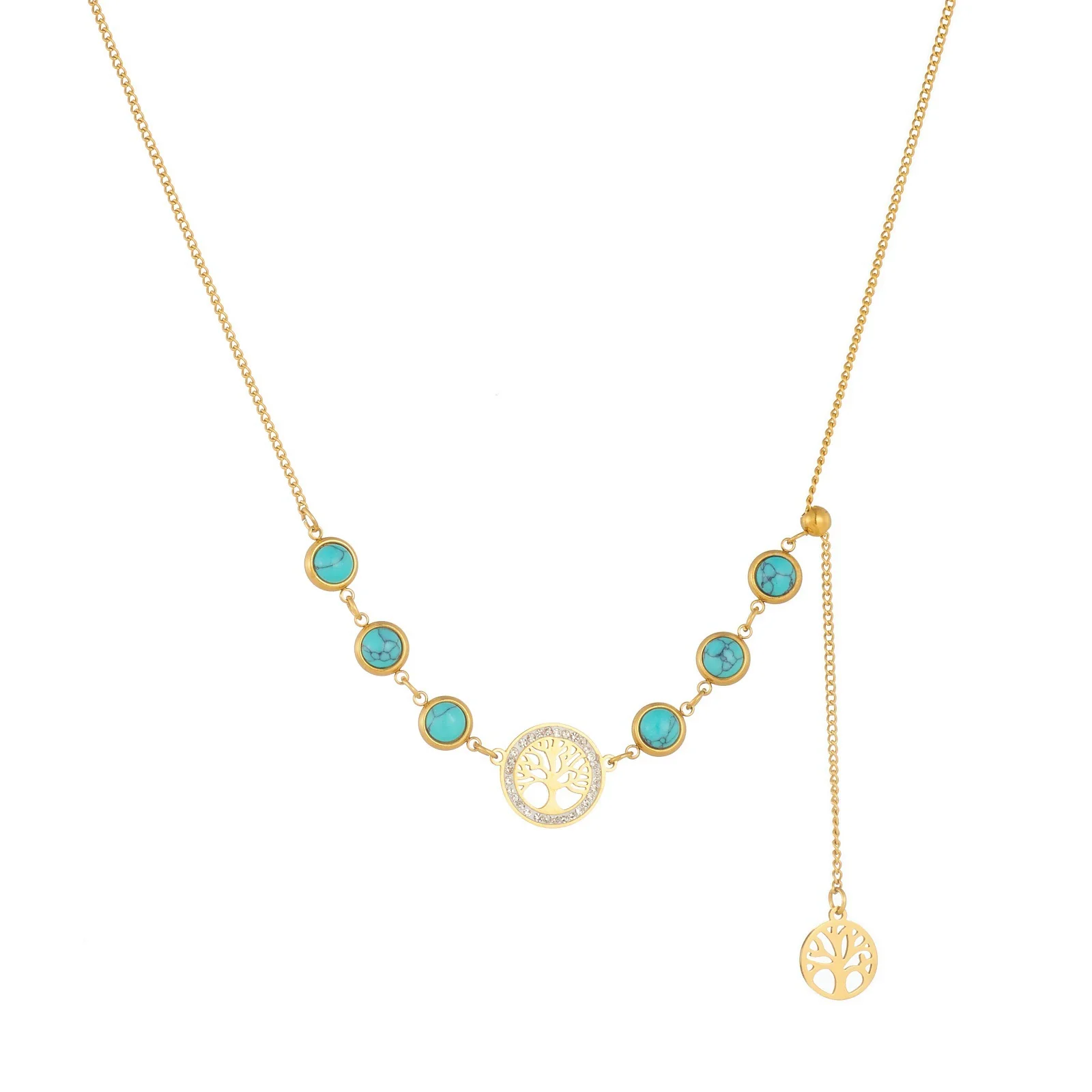 Fashionable Retro Round Tree Of Life Pendant Tassel Goldplated Stainless Steel Necklace For Women - Image 4