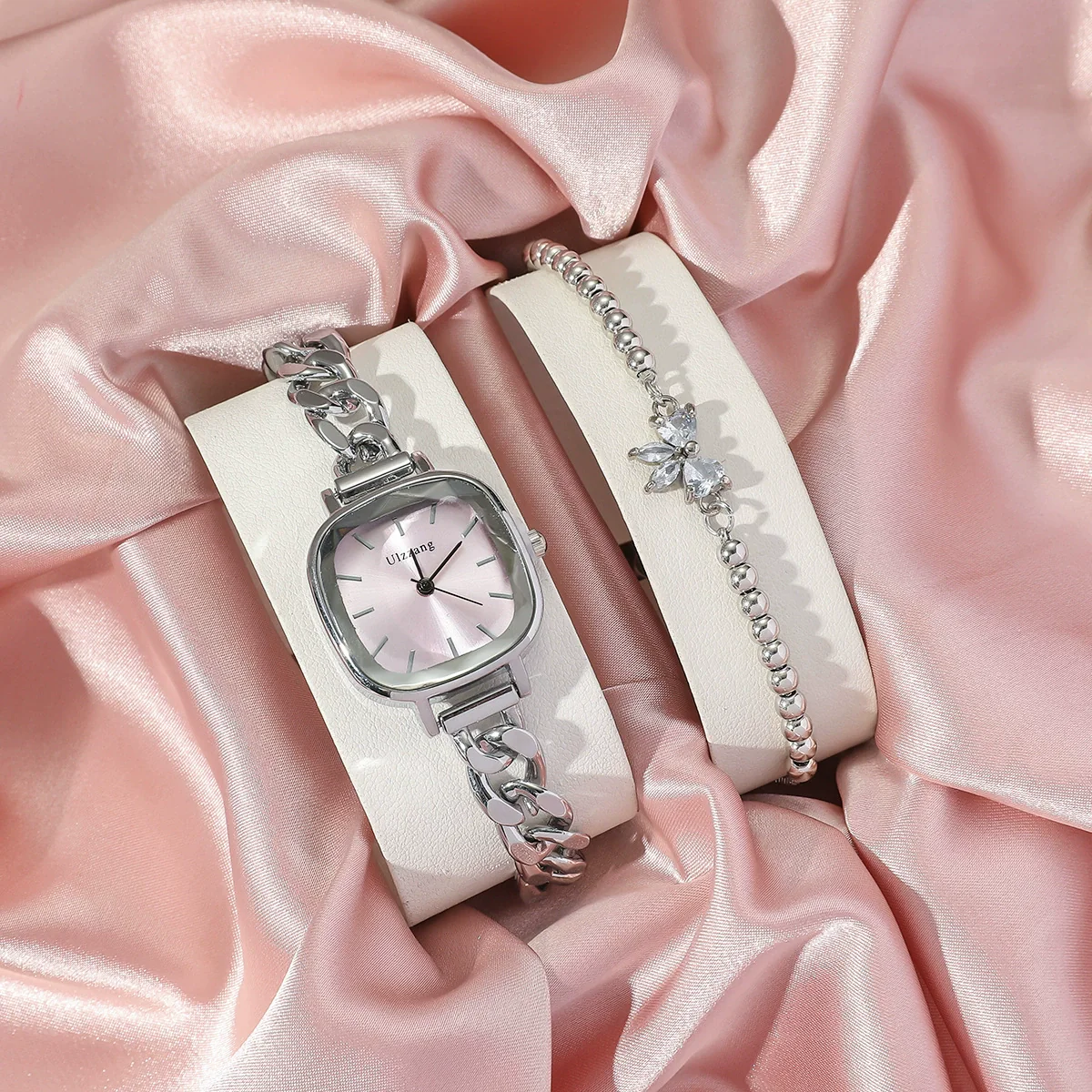 Female Fashionable Purple Aurora Dial Alloy Square Bracelet Watch With Butterfly Rhinestone And Stainless Steel Buckle - Image 3