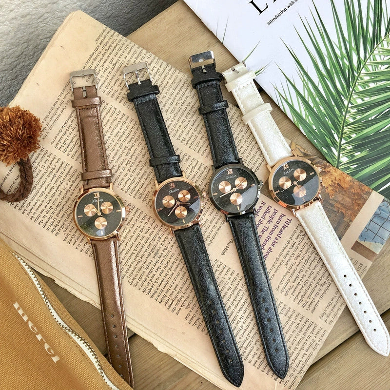 Female Leisure Style Watch Alloy Case Imitation Leather Strap Ordinary Glass Mirror Round Dial - Image 5