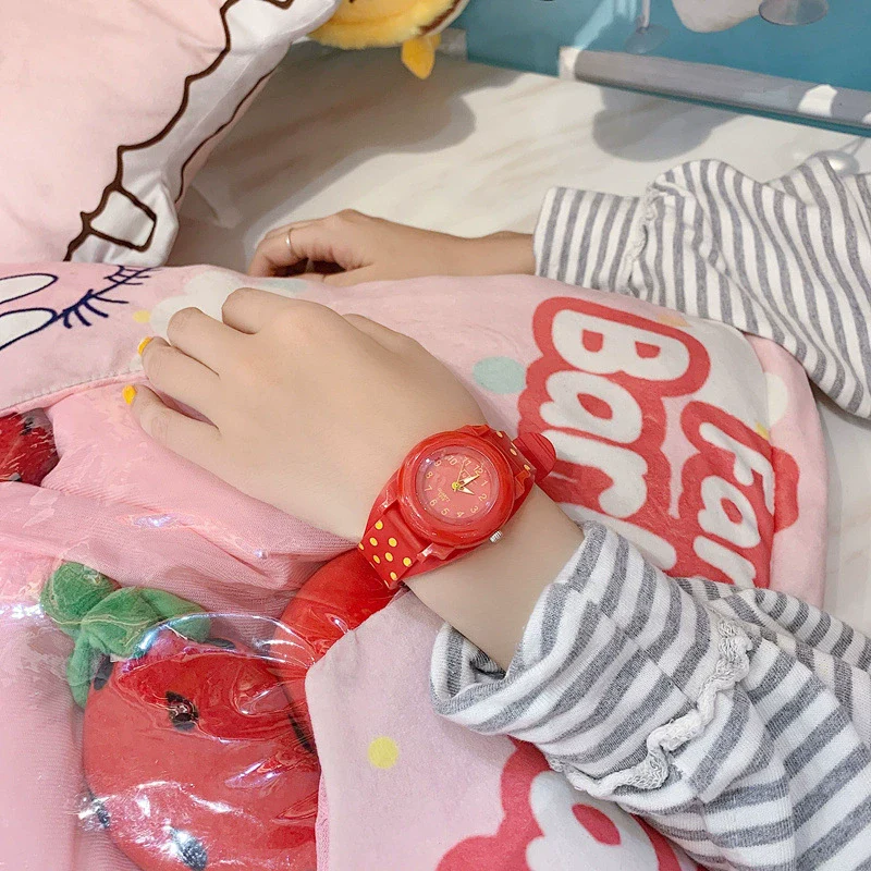 Female Student Heart Shaped Cartoon Style Pink Silicone Watch - Image 2