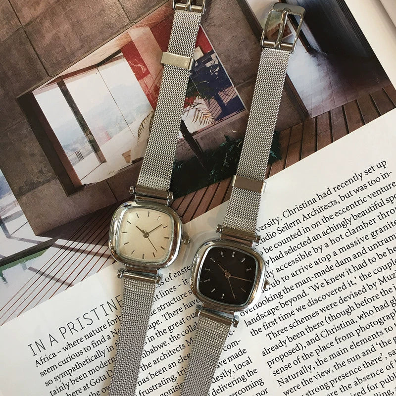 Female Student Square Silver Metal Alloy And Stainless Steel Bracelet Quartz Watch With Retro Artistic And Leisure Style - Image 2