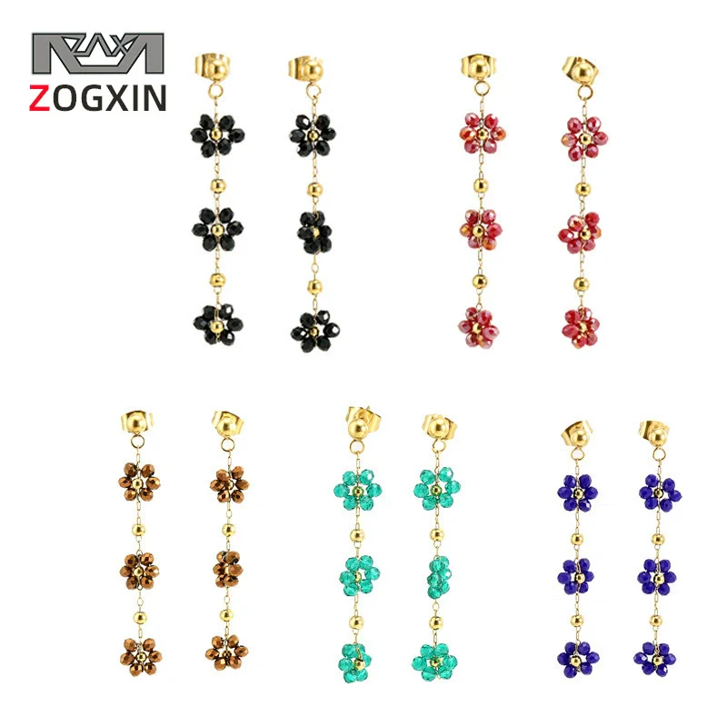 Flower Crystal 316L Stainless Steel Earrings For Women With Electroplating