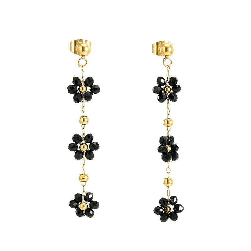 Flower Crystal 316L Stainless Steel Earrings For Women With Electroplating - Image 5
