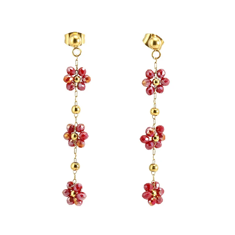 Flower Crystal 316L Stainless Steel Earrings For Women With Electroplating - Image 7
