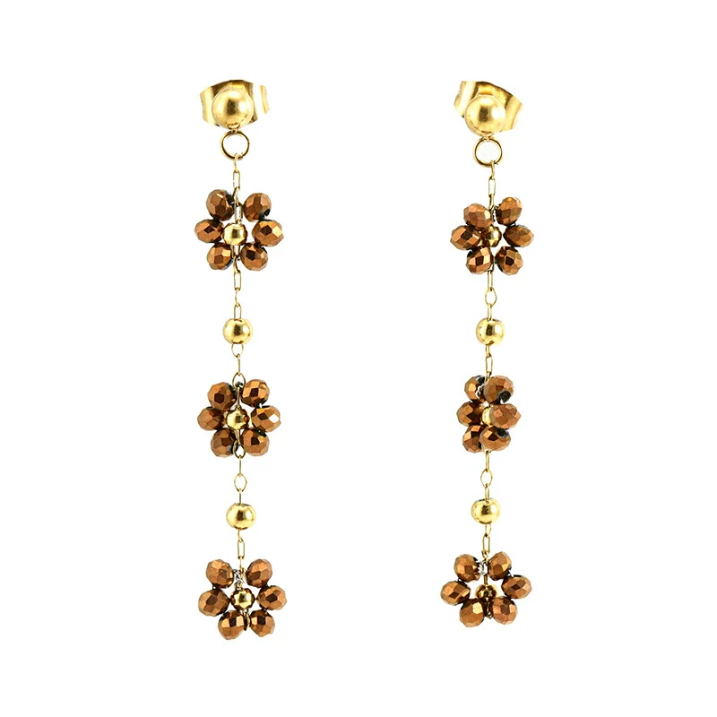 Flower Crystal 316L Stainless Steel Earrings For Women With Electroplating - Image 9