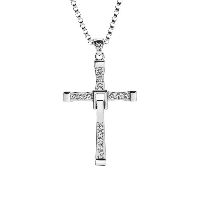 Foldable Movable Cross Pendant Necklace For Men Alloy With Diamond - Image 5