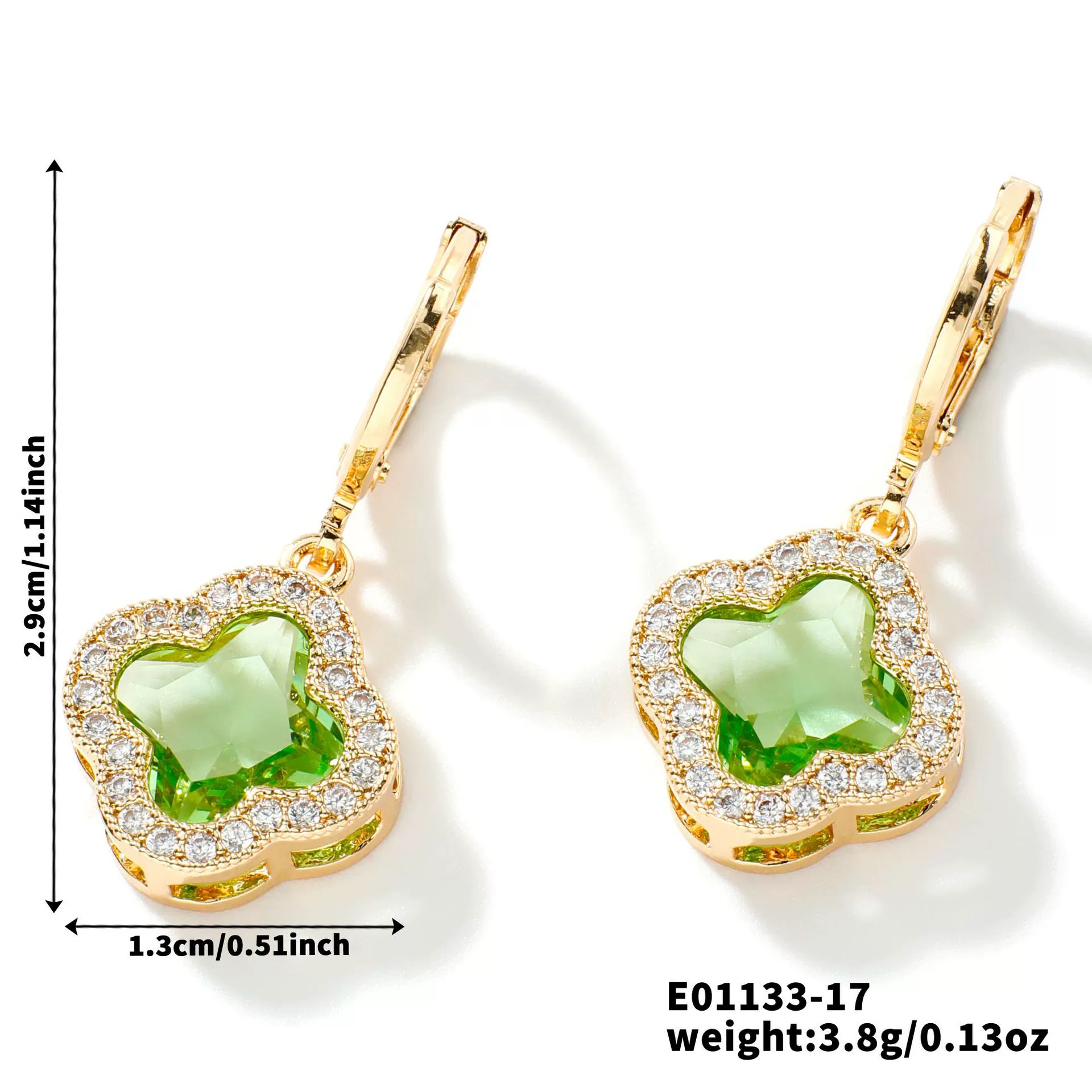 Fragrant Fourleaf Clover Earrings Copper Zircon Glass Geometric Fashion Electroplating - Image 22