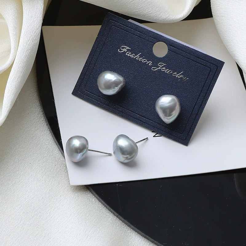 Freshwater Pearl Earrings 925 Silver Needle Special Shape Minimalist Women's