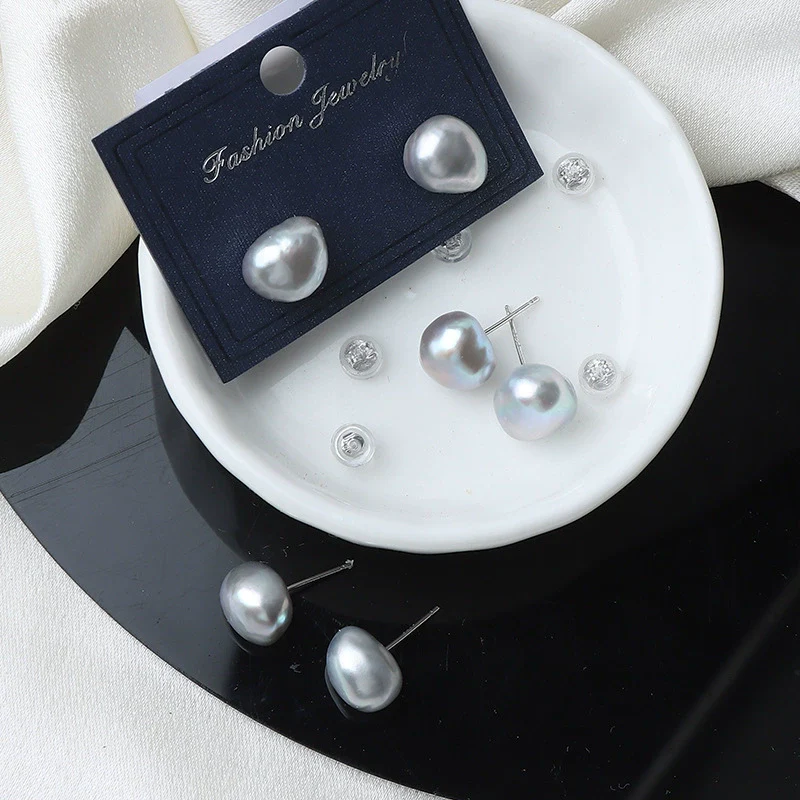 Freshwater Pearl Earrings 925 Silver Needle Special Shape Minimalist Women's - Image 3