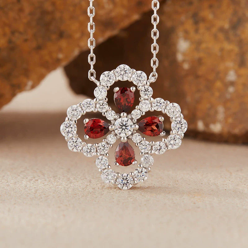 Gemstone Necklace For Women Natural Tanzanite Garnet Aquamarine Diopside Clover 225 Sterling Silver Clavicle Cross Chain Light Luxury Style - Image 2