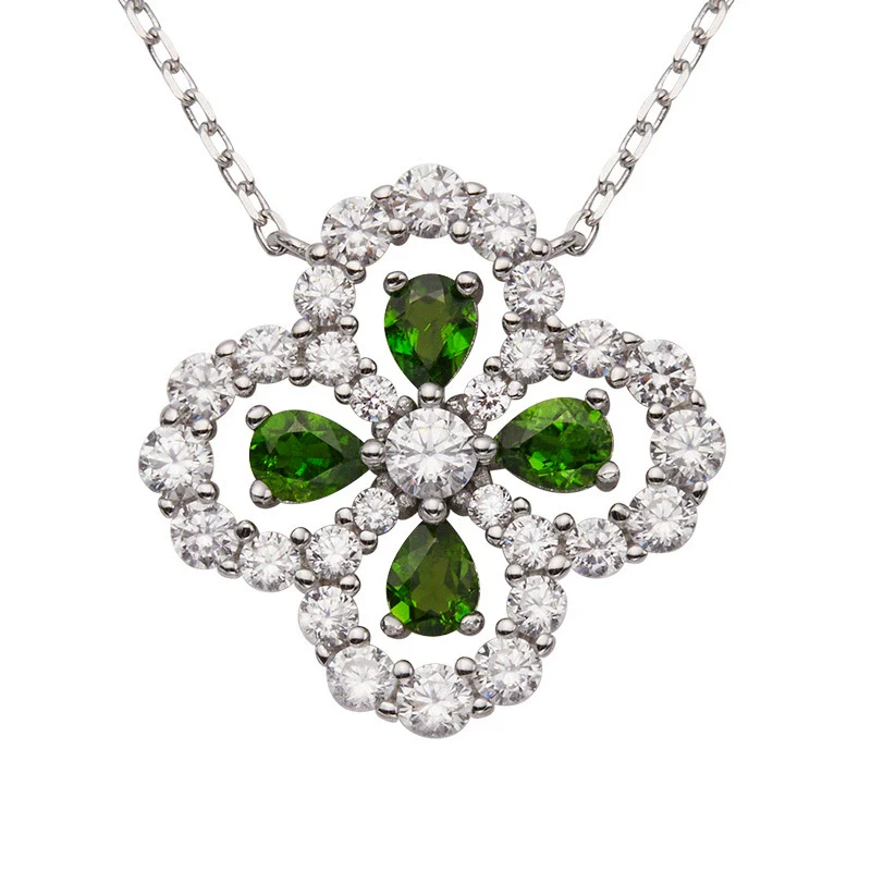 Gemstone Necklace For Women Natural Tanzanite Garnet Aquamarine Diopside Clover 225 Sterling Silver Clavicle Cross Chain Light Luxury Style - Image 5