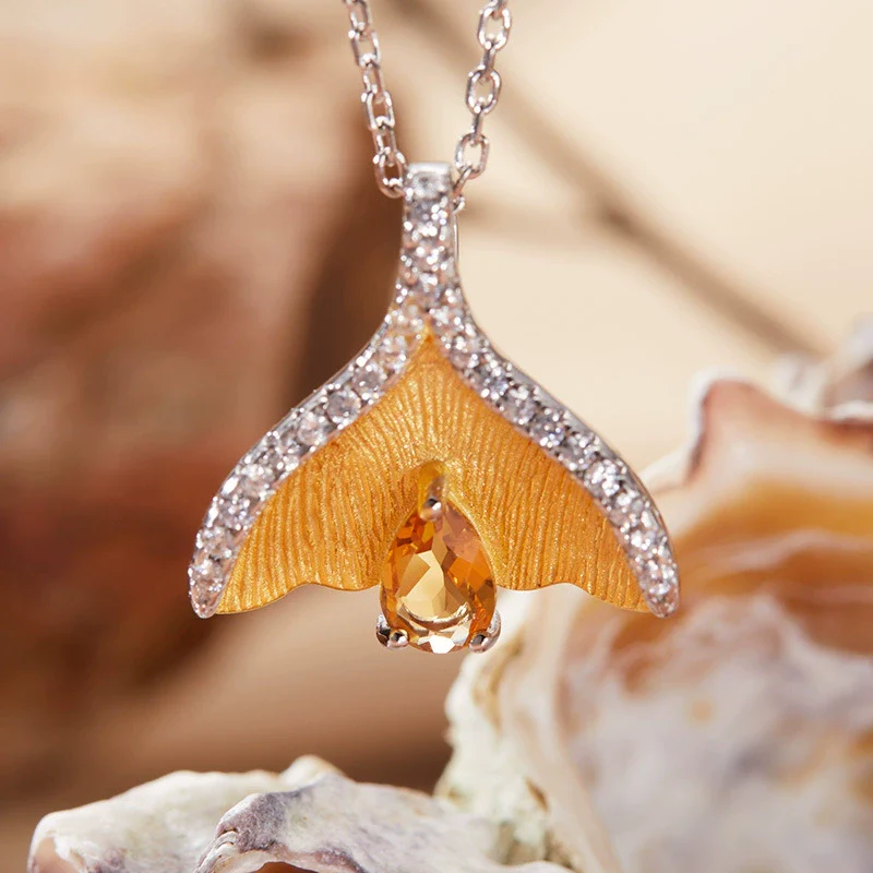Gemstone Set Women's Pendant Necklace With Fishtail Design In S925 Sterling Silver - Image 4