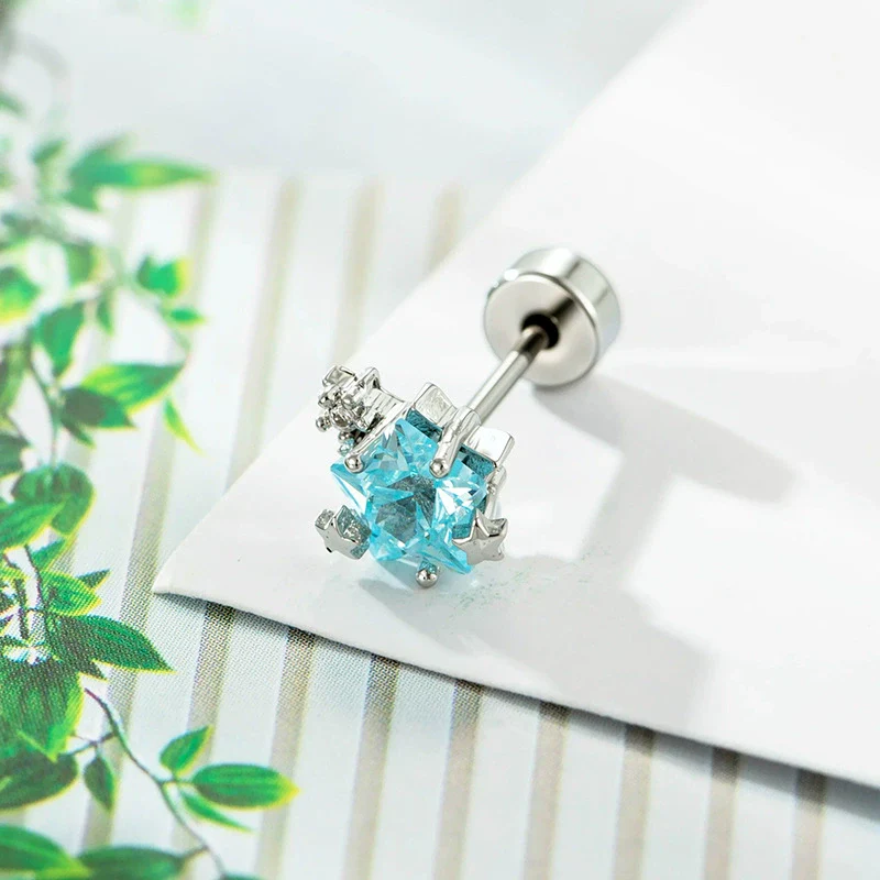 Geometric Fivepointed Star Metal Earrings Set With Zirconia For Unisex Piercing - Image 5
