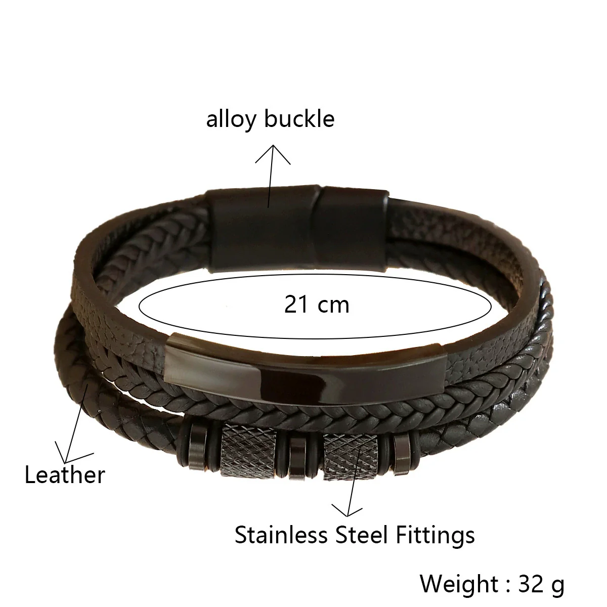 Geometric Multilayer Handwoven Leather Men's Alloy Magnet Buckle Bracelet - Image 4