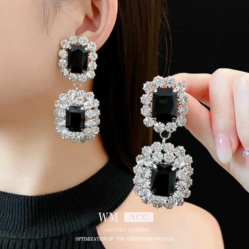 Geometric Zircon Earrings Sophisticated Style - Image 2