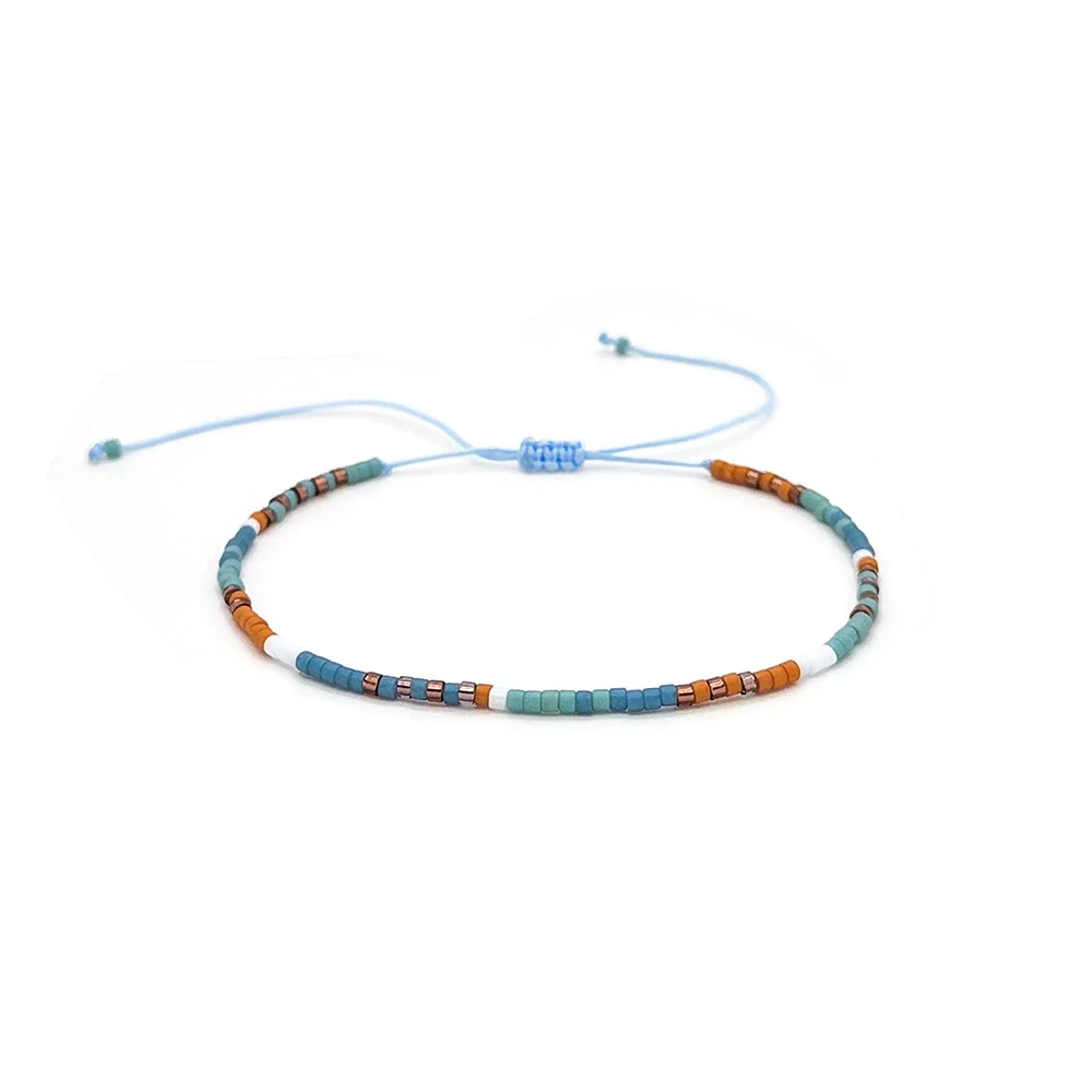 Girls Bohemian Retro Handwoven Glass And Glaze Tiny Bracelet With Geometric Pattern - Image 5