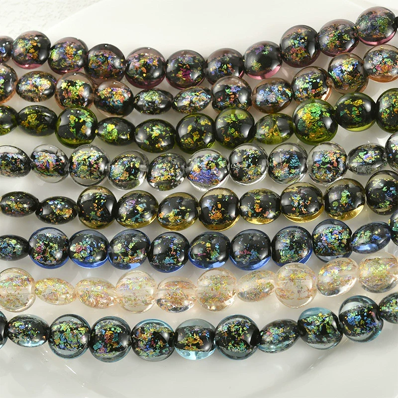 Girls Jewelry Copper Heart Flat Bead Electroplated Foil Glazed Hand Beaded Accessories