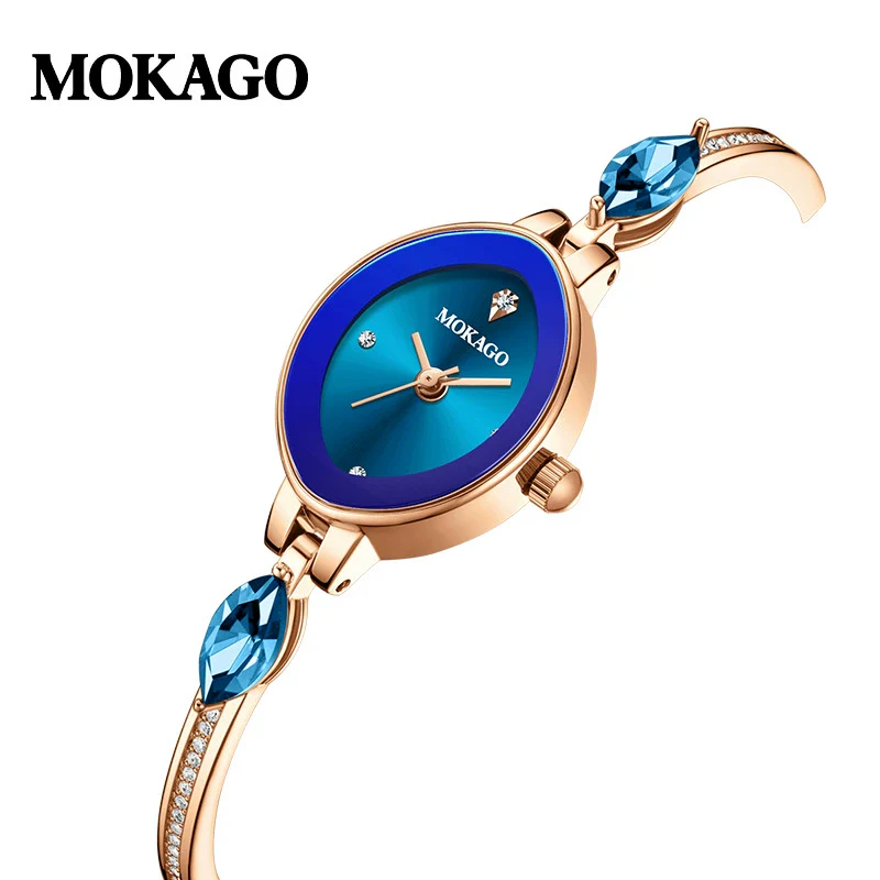 Girls Luxury Waterproof Oval Dial Watch With Diamondstudded Copper Belt Inlaid With Crystal Zirconium Mineral Strengthened Glass Mirror Alloy Case