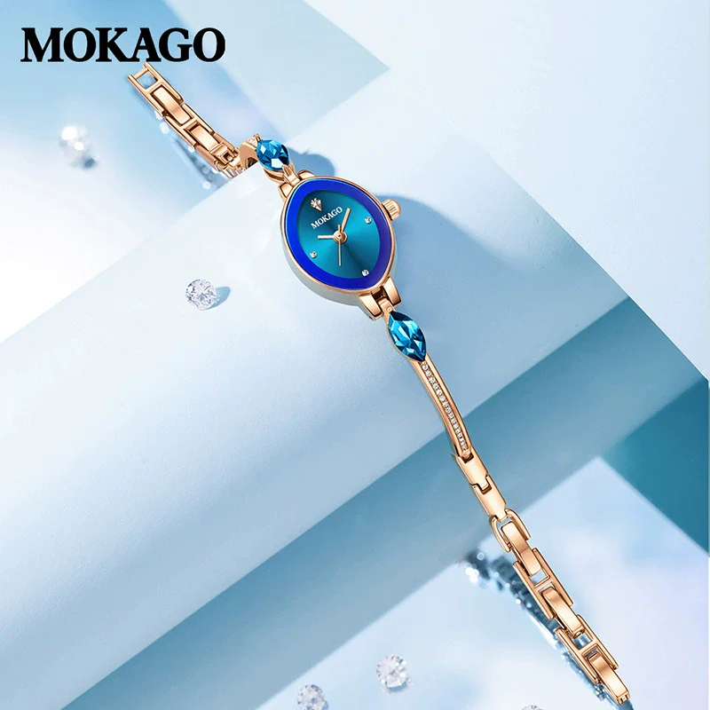 Girls Luxury Waterproof Oval Dial Watch With Diamondstudded Copper Belt Inlaid With Crystal Zirconium Mineral Strengthened Glass Mirror Alloy Case - Image 2