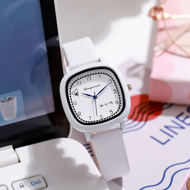 Girls Square Alloy Pu Strap Fresh Style Watch