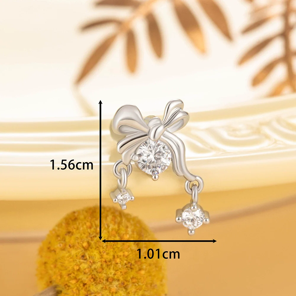 Girls' Titanium Steel Bow Pendant Earrings With Electroplating - Image 6