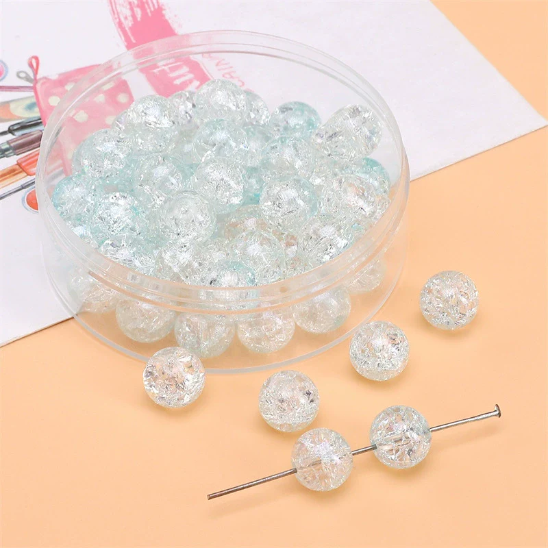 Glass Glaze Round Beads Handmade Diy Bracelet Necklace Accessories With Floral Vignetting Blue Powder - Image 11